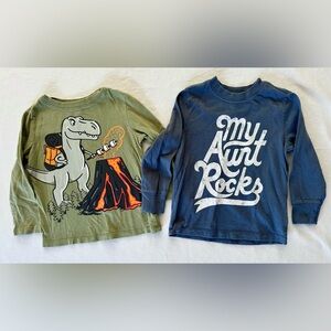 Kids Graphic Long Sleeve Shirts - Green Dinosaur & Blue 'My Aunt Rocks'